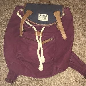 Jack Wills Canvas Burgundy Navy Backpack